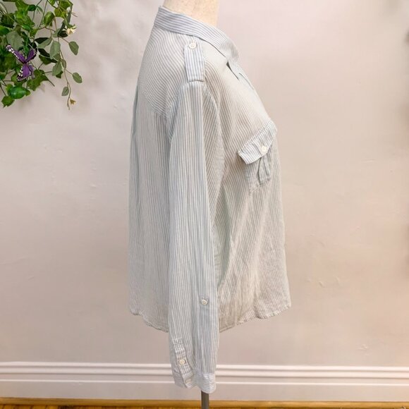 Joie Dumas Blue Pinstripe Button Down Shirt Size Large - Picture 4 of 9